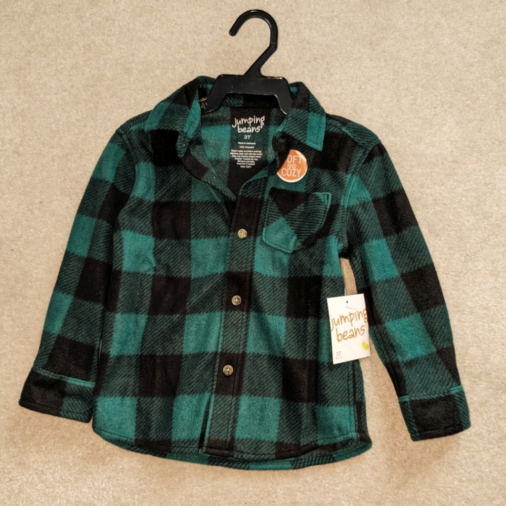 Jumping Beans 3T micro fleece button down green shirt